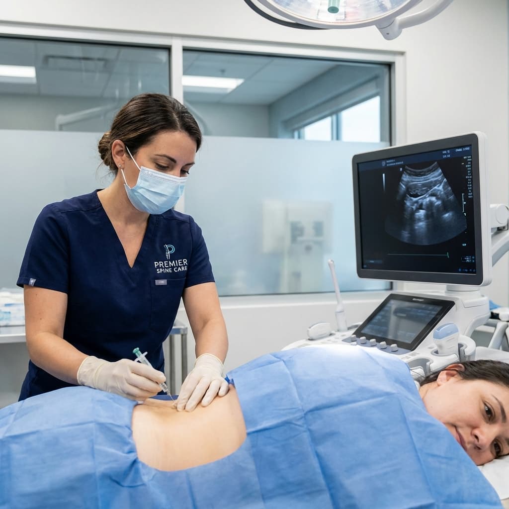 Pain management specialist performing precision injection